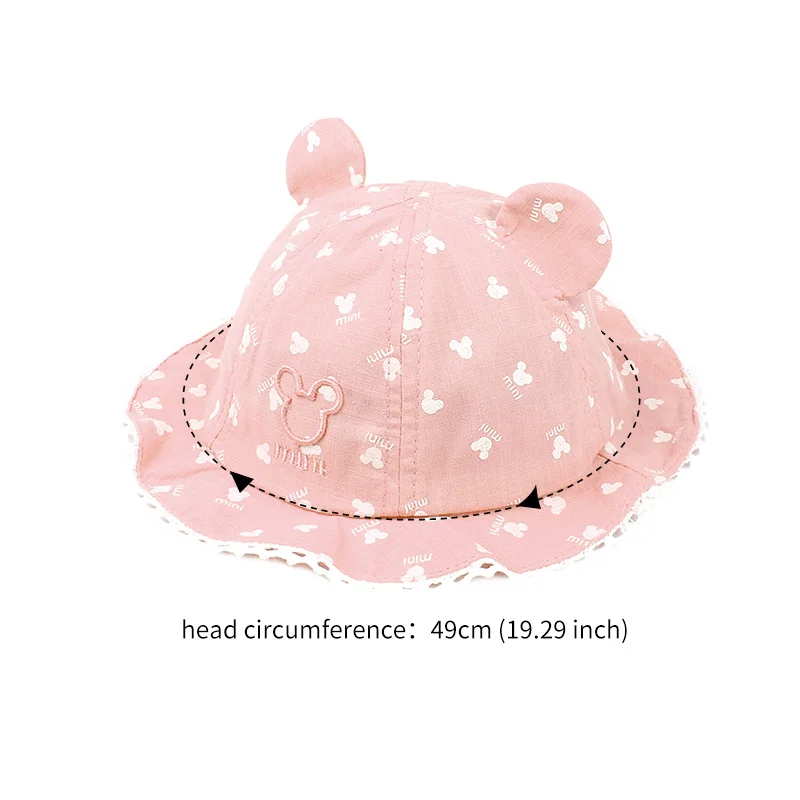 Lace Panama Baby Hat For Girls Print Baby Girls Hat With Mouse Ears Solid Cotton Toddler Cap Summer Sun Hat Baby Girls Clothing (1)