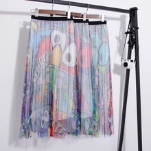 Плиссированные Юбки-миди из тюля с рисунками из мультфильмов, высокая талия, сетчатая юбка с животным принтом, женская одежда, Harajuku стиль, Рейв, наряд