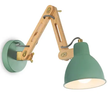 

Loft Style Adjust Wall Sconce Modern LED Wall Light Fixtures Iron Wood Telescopic Long Arm Bedside Wall Lamp Home Lighting