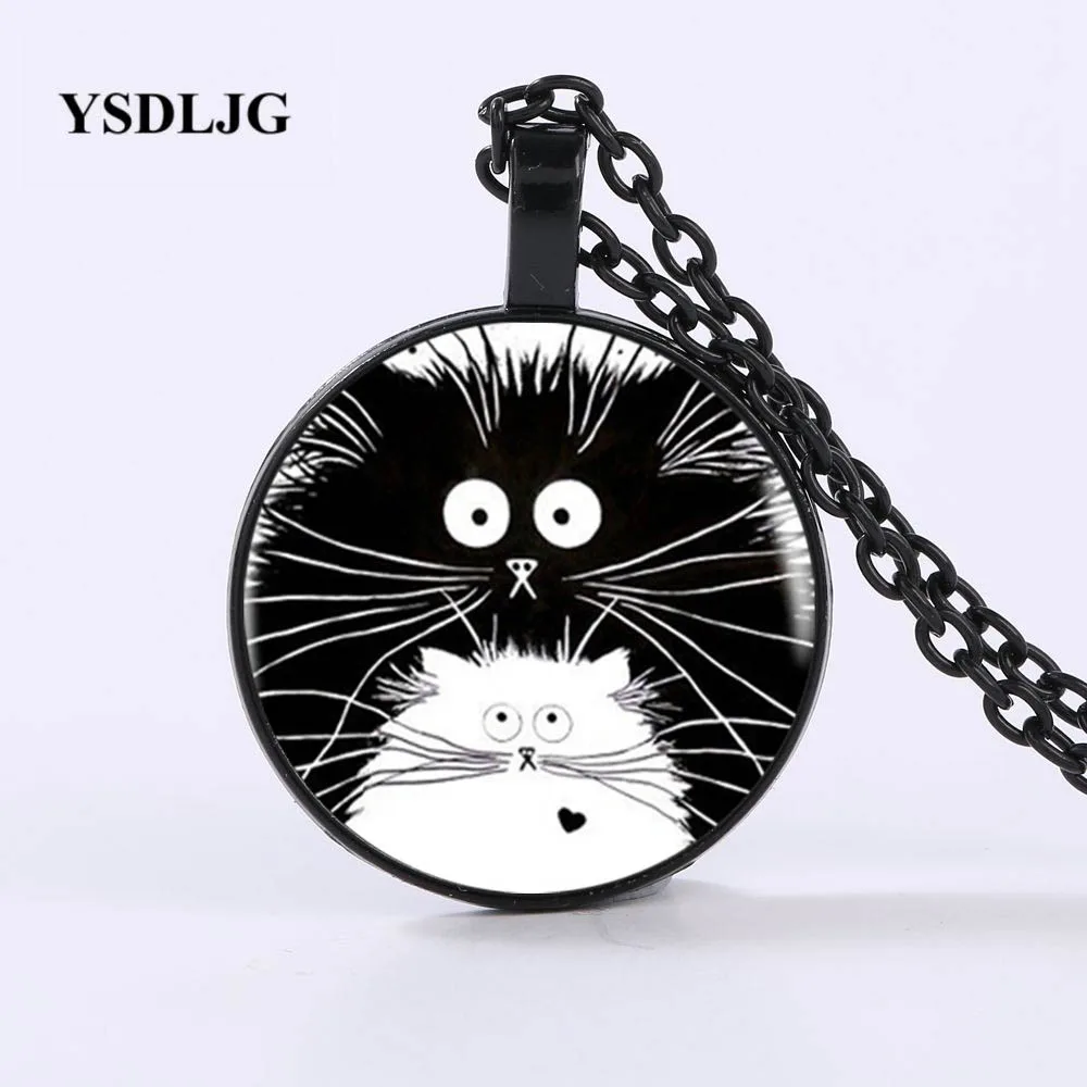 

YSDLJG 2019/ Alice in Wonderland Cheshire County Kitten Steampunk Necklace Pendant Handmade Female Jewelry