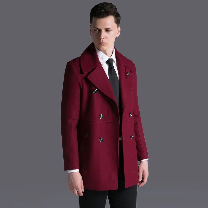 Двубортное классическое Мужское пальто осень-зима, повседневное шерстяное пальто, мужской Тренч, пальто 5XL 6XL, мужская одежда - Цвет: wine red