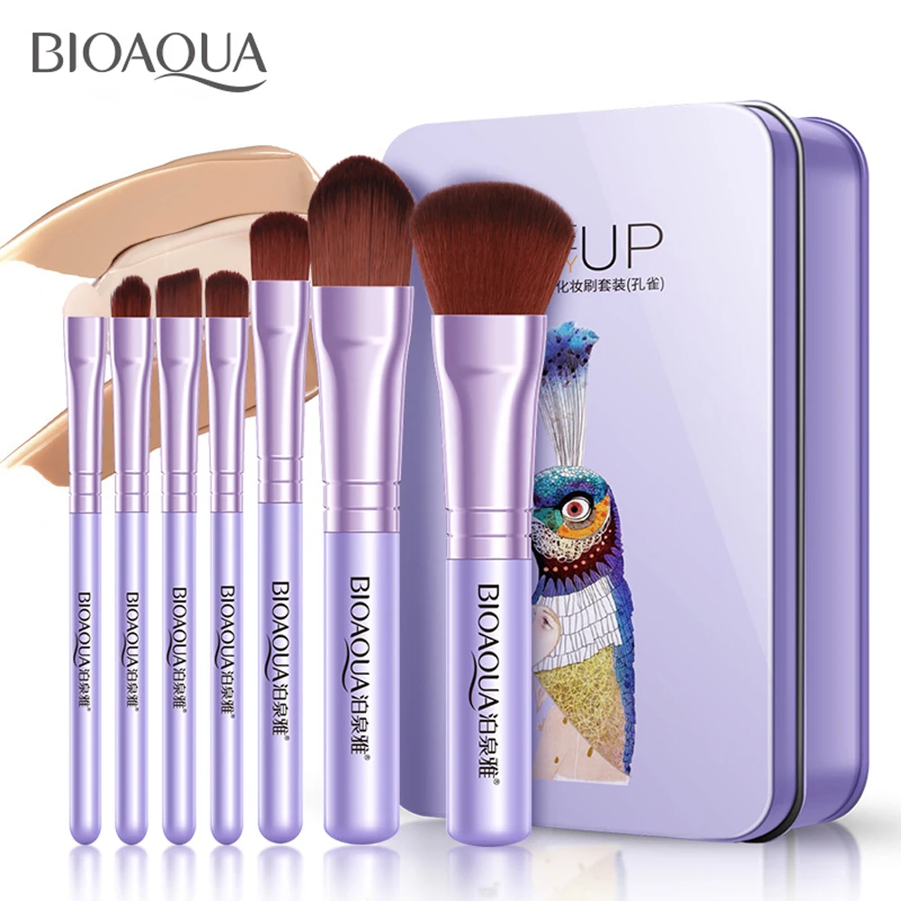 BIOAQUA Soft Synthetic Hair Makeup Brush Kit 7pcs MakeupTools Black Leather Case Cosmetic Beauty Foundation Make Up Brushes