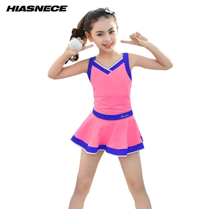 

Kids girl teenager one piece swimwear dress solid color sport swimming suit for children Beachwear skirt bathing suit 9-16 years