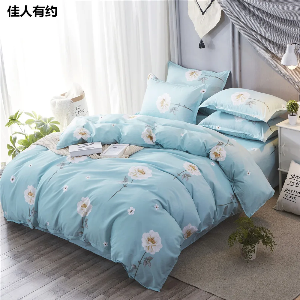 

Fresh fashion flowers bedding set twin Queen King size printing 3/4pcs home textie blue Quilt cover + Bed sheet + 2 Pillowcase