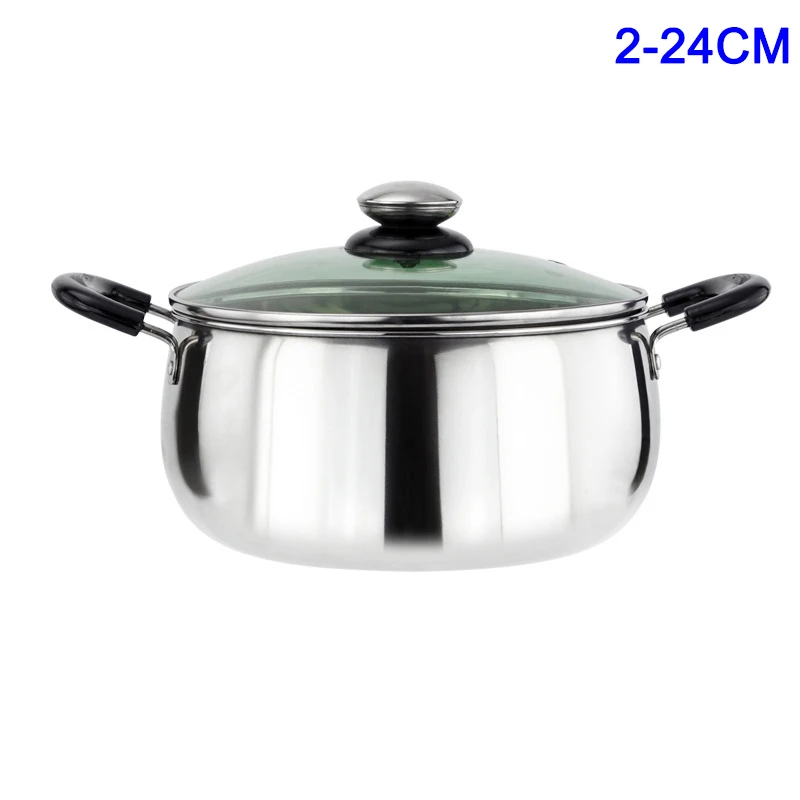 1 Pcs Stainless Steel Cook Pot Stockpot with Lid Milk Saucepan Cookware 14.5/16/18/20/22/24cm General Use for Gas cooker FPing - Цвет: Style2    24CM