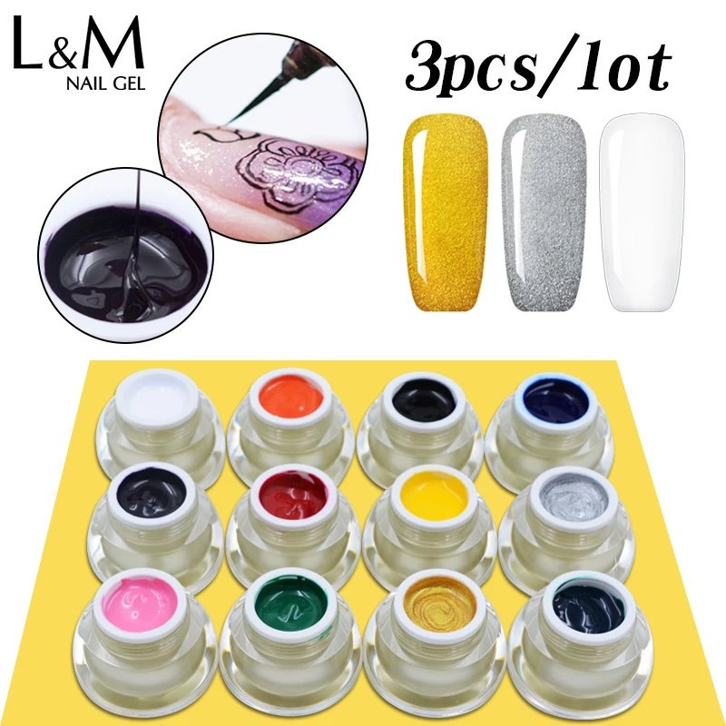 3pcs Lvmay 3D DIY UV LED Gel Paint for Nails Soak Off Painting Gel