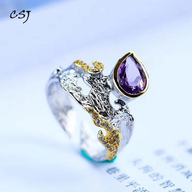 CSJ Classic Original Design Amethyst Rings 925 Sterling Silver for Women Party Wedding Engagement Gift Fine Jewelry | Украшения и