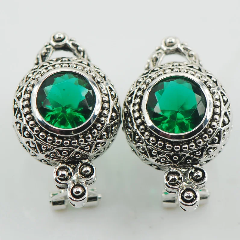 New Simulated Emerald Woman 925 Sterling Silver Crystal Earrings TE514