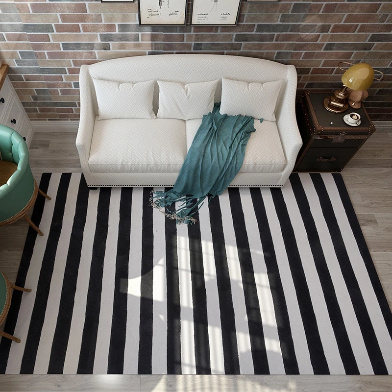 Черно-белый ковер Nordic декоративный коврик Спальня диван коврики Гостиная салон полас, геометрический коврики с узором