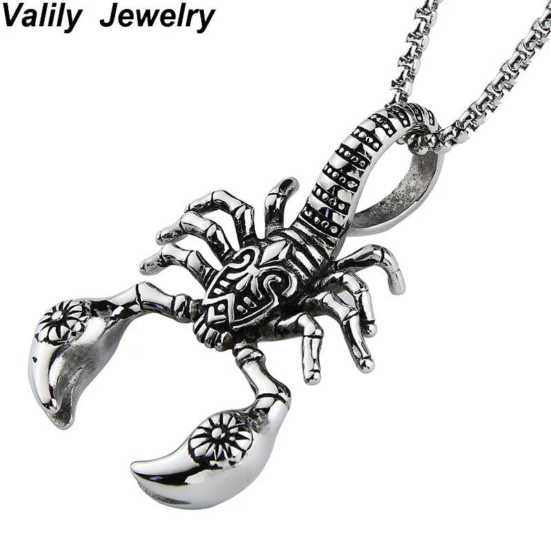 Colgante de acero inoxidable de los hombres de plata negra Scorpion Collar