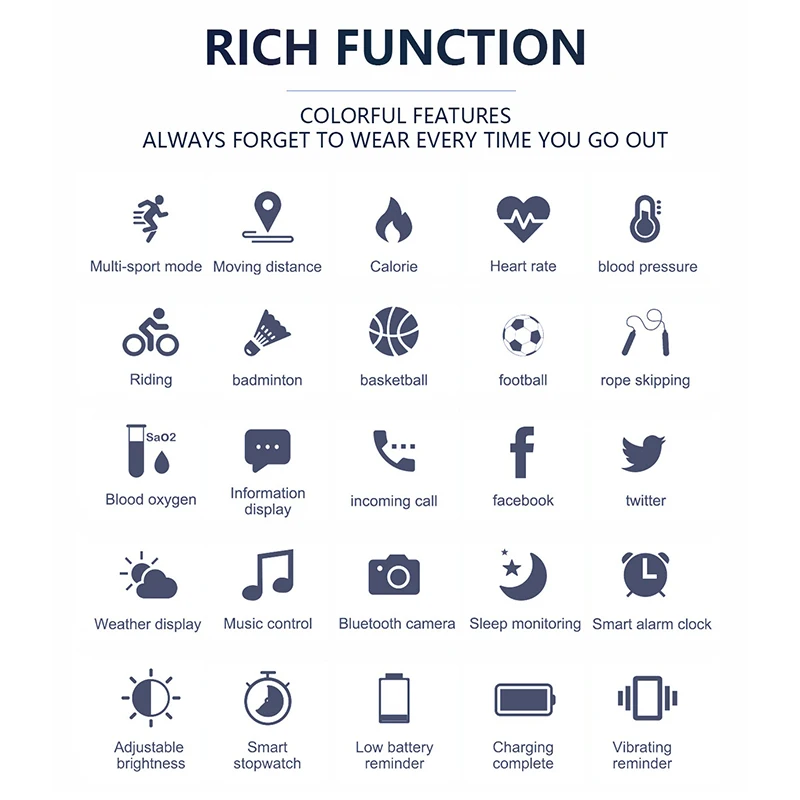 Q9 Smartwatch IP67 Waterproof Wearable Device Bluetooth Pedometer Heart Rate Monitor Color Display Smart Watch For Android/IOS