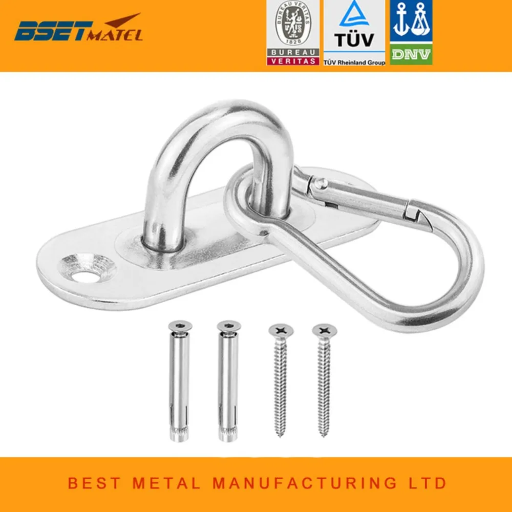 

BSET MATEL High Quality Stainless Steel 304 Oblong Eye Pad Anchor Mount with Carabiner Pad Eye Plates 800 Pound working weight