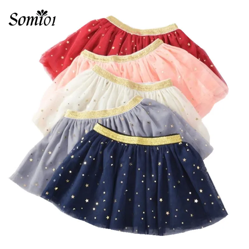 New Summer Spring Autumn Girls Tutu Flicker Stars Children's Skirt Mesh