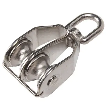 

M32 Silver 304 Stainless Steel 32mm Swivel Double Pulley Block Chain Traction Wheel