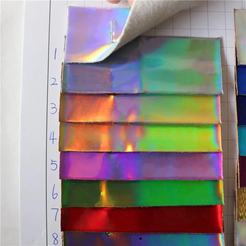 

Laser flash mirror leather fabric shoe bag colorful glossy handmade DIY holographic sofas direct factory/ leather fabric yard