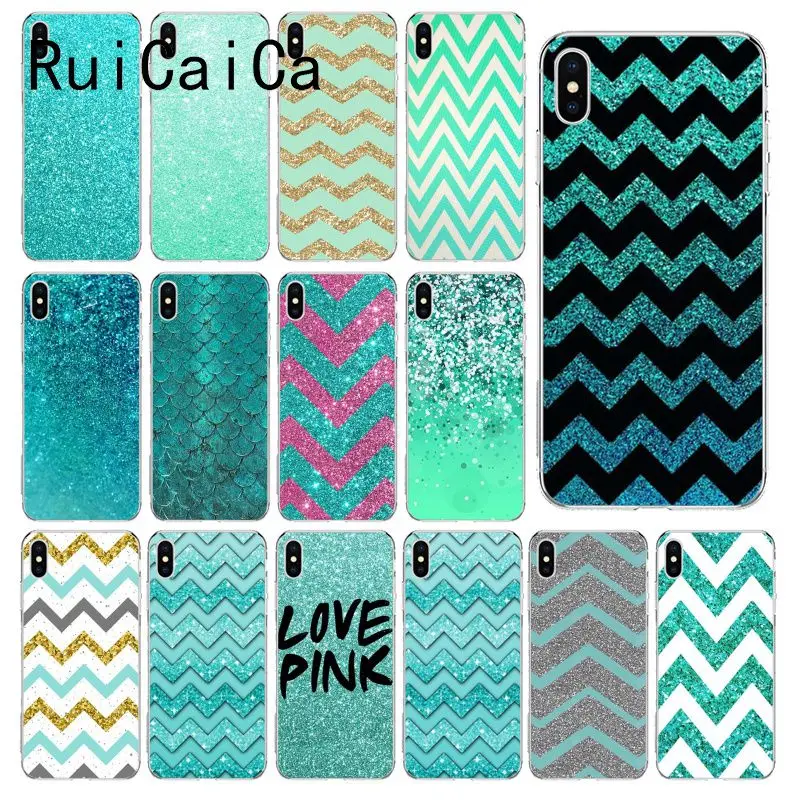 RuiCaiCa Silver Green stripe Glitter cool Soft Shell Phone Cover for iPhone 8 7 6 6S Plus X XS MAX 5 5S SE XR 10 Cases | Мобильные