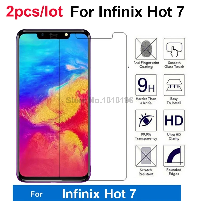 

2Pcs Tempered Glass For Infinix Hot 7 Screen Protector Toughened Protective Mobile Phone film For Infinix Hot 7 Case glass Cover