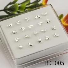 20 шт., серебро 925 пробы, Бабочка, ноготь и нос, ювелирные кольца для пирсинга, серебряные носовые кольца и ноготь бабочки