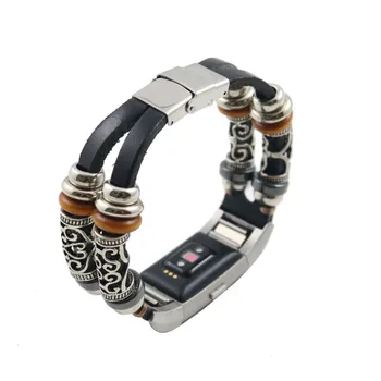 

Genuine Leather metal decoration Wristband For Fitbit Charge 2 Smart Watch Suit For Travel Home Office Steel Classic Buckle