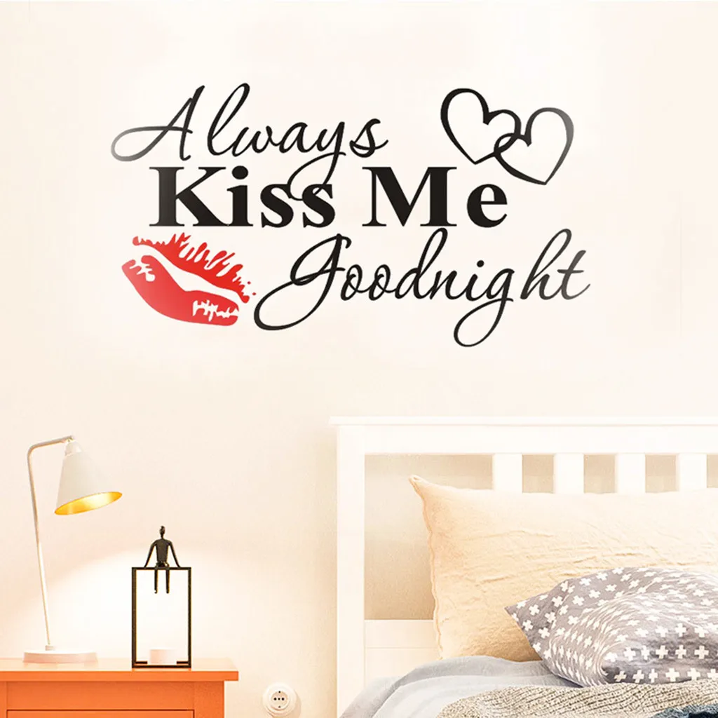 Always Kiss Me Goodnight красные губы Креативный дизайн новые настенные наклейки практичные наклейка с цитатой снимающиеся наклейки