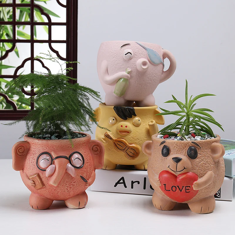 Fun small animal flower pots Unique cute elephant pig octopus bear
