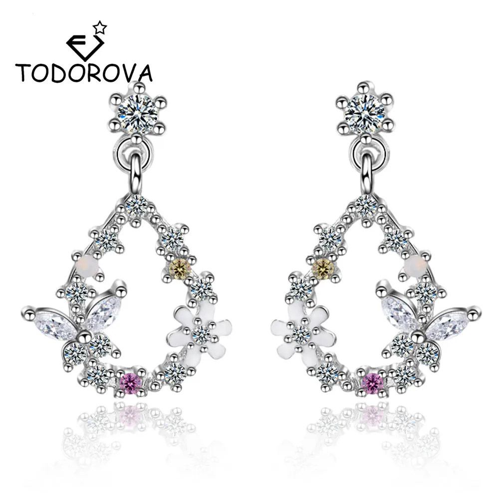 

Todorova Crystal Bridal Wedding Dangle Earrings for Women Cubic Zircon Butterfly Flower Water Drop Earrings