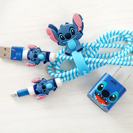 DIY мультфильм USB зарядное устройство кабель протектор для наушников набор с кабелем Стикеры для намотки спиральный usb-шнур с зарядным устройством для iphone 5 6 6s 7 7 plus