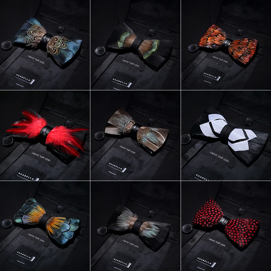RBOCOTT Feather Bow Ties Men's Luxury Bowtie With Box Fashion Peacock Feather Bow Ties For Men Business Party Wedding