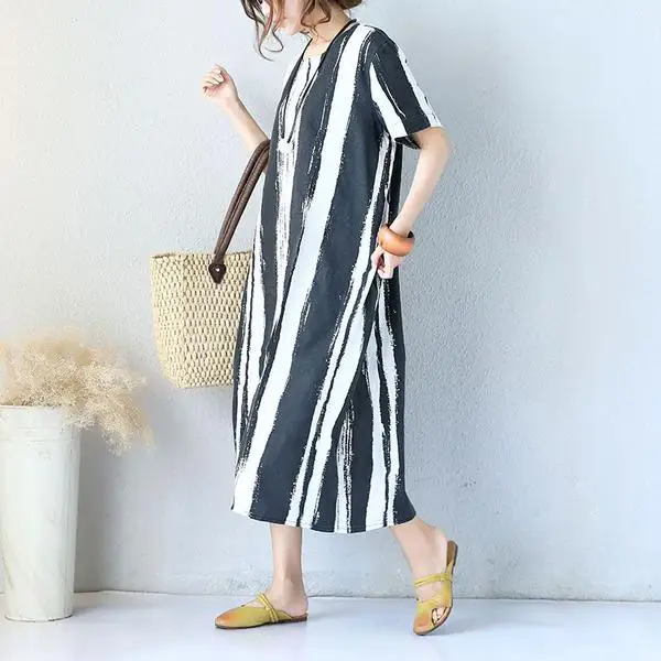 Buykud 2019 Summer Dress Fashion Women Summer Boho Stripe Long Dress Evening Party Beach Dresses New Casual Sundress (3)