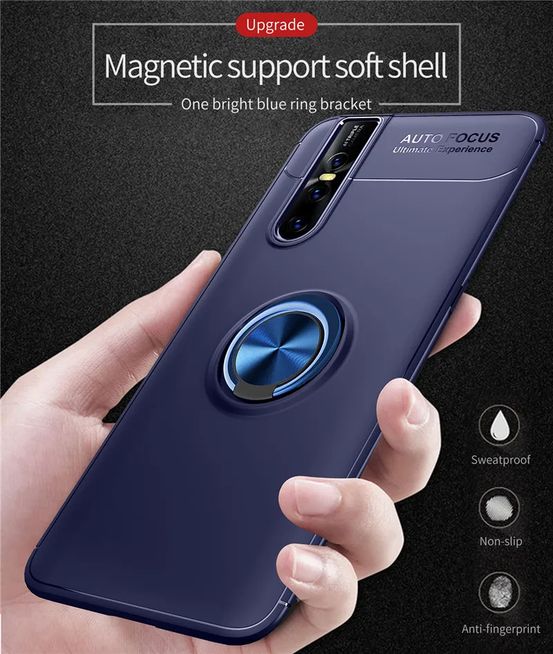 Armor Case For Vivo V15 Pro X27 Car Holder Magnetic Finger Ring Shell Soft TPU Silicone Rubber Case For IQ00 Shockproof Cover