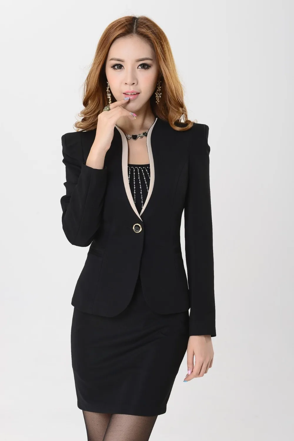 Весенний женский костюм на заказ, черный элегантный женский деловой костюм, официальные офисные костюмы, Рабочая форма, стильная юбка - Цвет: as picture