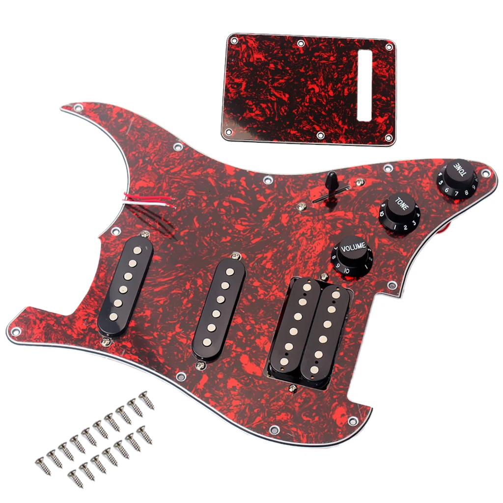 Red 3-Ply Prewired SSH Pickguard Anti-Scratch Plate Guard Loaded with Pickups and Humbuckers for Strat Electric Guitars
