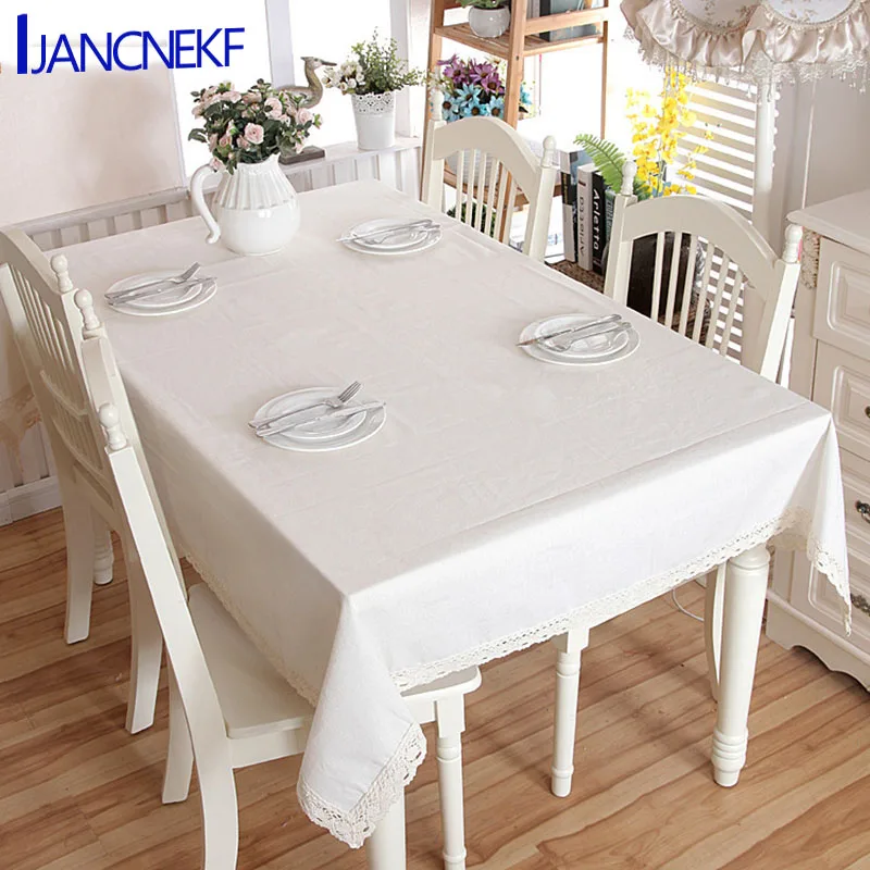 

Modern Linen Cotton Solid Color with Lace Side Table Banquet Coffee Tablecloth Home Decoration royal blue decoration