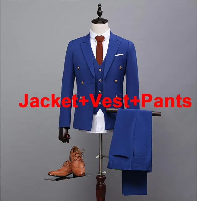 Aimenwant Блейзер весенний синий костюм из 3 предметов британский джентльмен двойные приталенные пиджаки Индивидуальный размер пиджак в деловом стиле наборы в подарок - Цвет: 3pcs