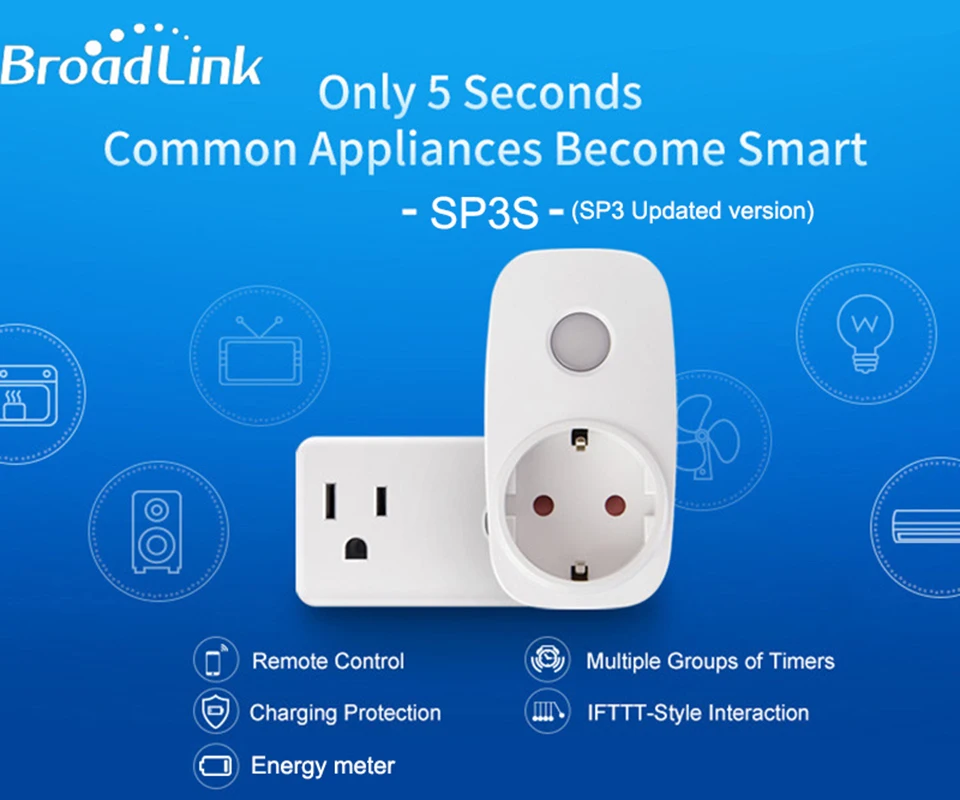 Broadlink Sp3s EU розетка беспроводная Wifi розетка с энергометром 3g 4G Удаленная умная розетка поддержка Alexa Google Home Mini