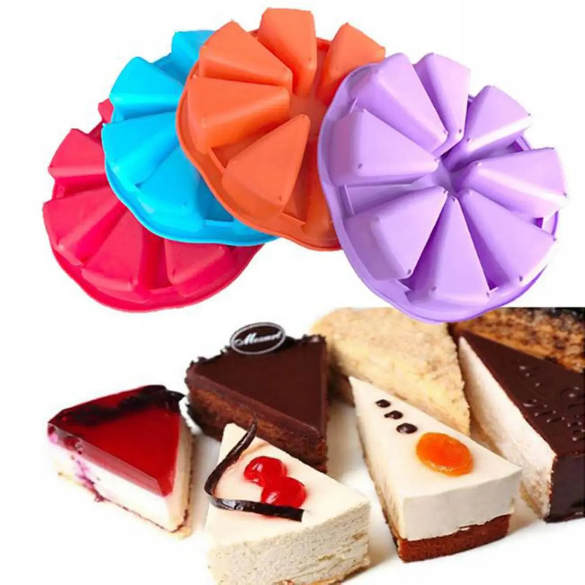 JX-LCLYL Silicone 8 Cavity Portion Cake Mold Slices Pastry Pizza Pan Tray Mould