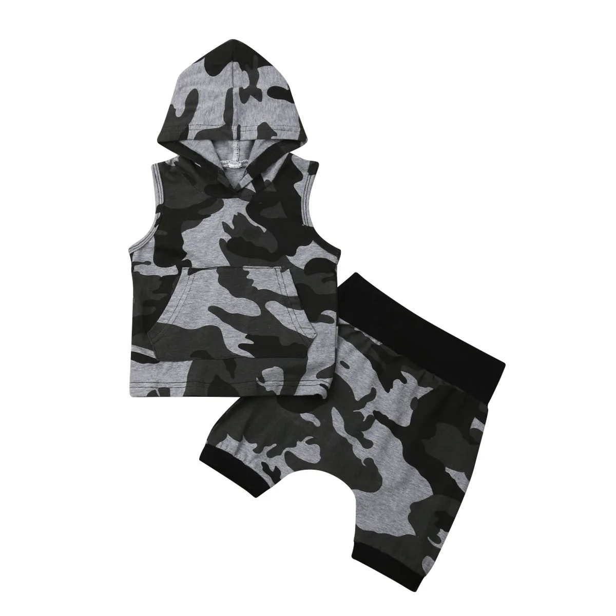 

Brand New Toddler Infant Baby Kids Boys Outfits Sleeveless Hoodie T-shirt Top+ Pant PP Shorts Camo 2PCS Set Summer Clothing