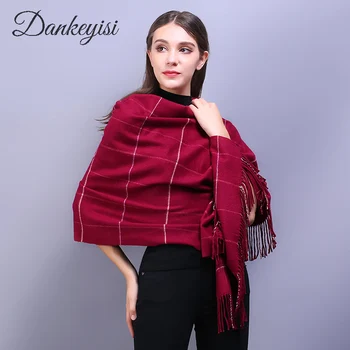 

DANKEYISI 2017 autumn women scarf winter warm solid color plaid thickened cashmere scarves female long tassels shawl pashmina