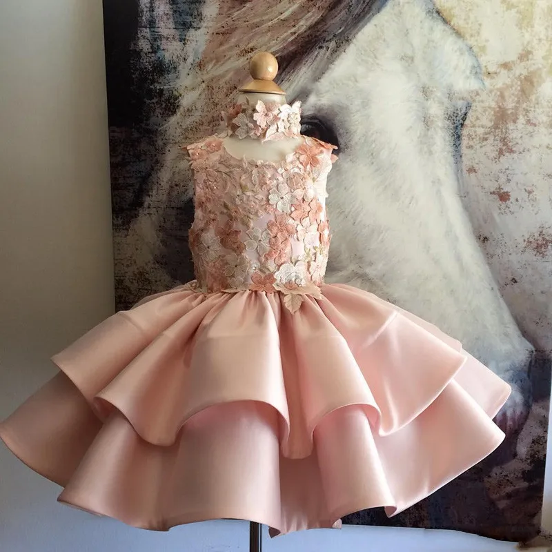 Custom Made Sweet Flower Girls Dresses For Weddings Jewel Sleeveless Ruffle Girls Party Wears Appliques Beads Pageant Ball Gowns79