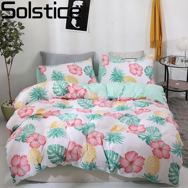 

Solstice Stripe Washed Cartoon Pineapple Leaves Bedding Kit Luxury Bedding Sets Duvet Cover Bed Sheet Pillowcases Bed Linings