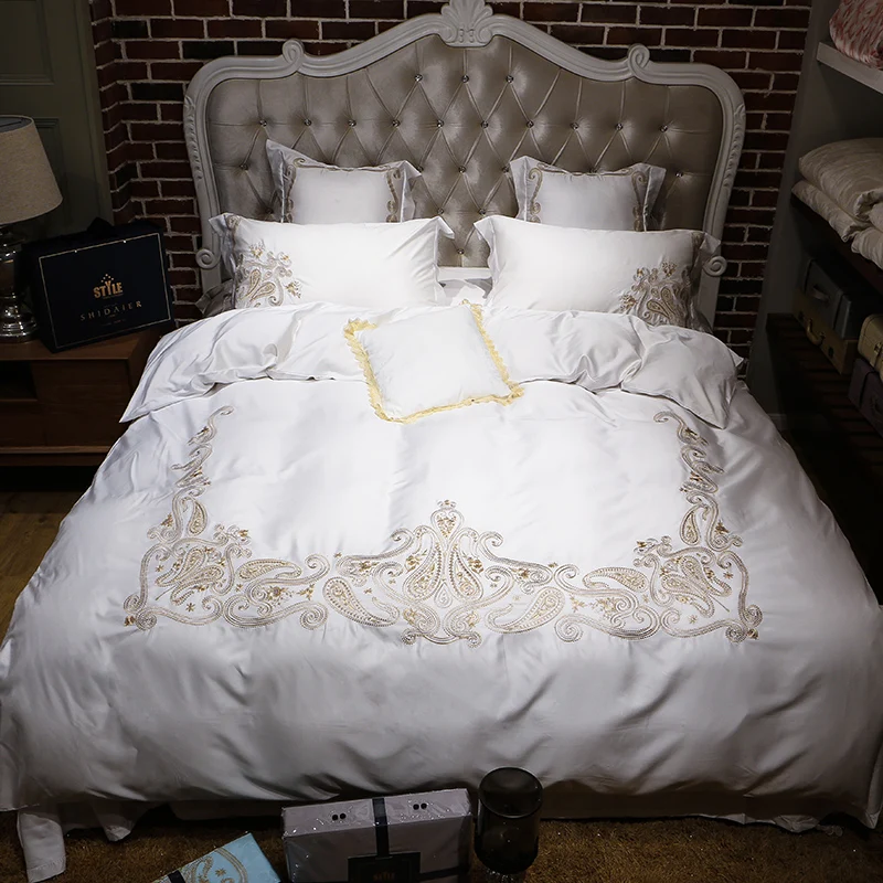 

60S Tencel Embroidery Bedding Set 4/6 PCS Satin Jacquard Duvet Cover Bed sheet Pillowcase Bed Linen Home textile King Queen Size