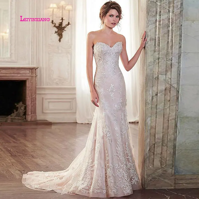 

LEIYINXIANG New Arriva Wedding Dress Vestido De Noiva Sereia Robe Sexy Mermaid Lace Backless Custom Made Berta Bridal Strapless