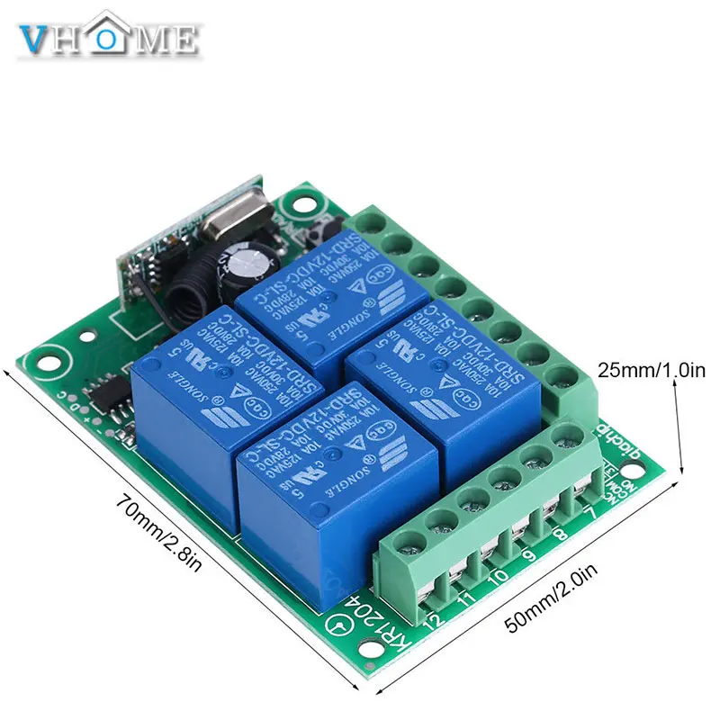 Vhome 433Mhz RF Wireless Gate Remote Control,AC85V ~ 250V 4 Channel Relay Transmitter Receiver Smart Door Control