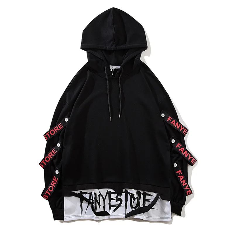 

2019 new arrivals fashion men sweatshirts side ribbons streetwear pullover hoodies drop shipping ABZ267