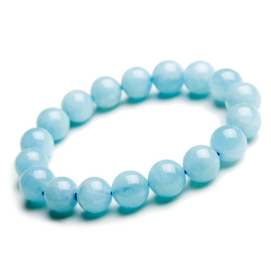 

100% 10mm Fashion Natural Aquamarine Blue Women Female Stretch Round Beads Bracelet Crystal Bracelet Healing Stones AAAAA