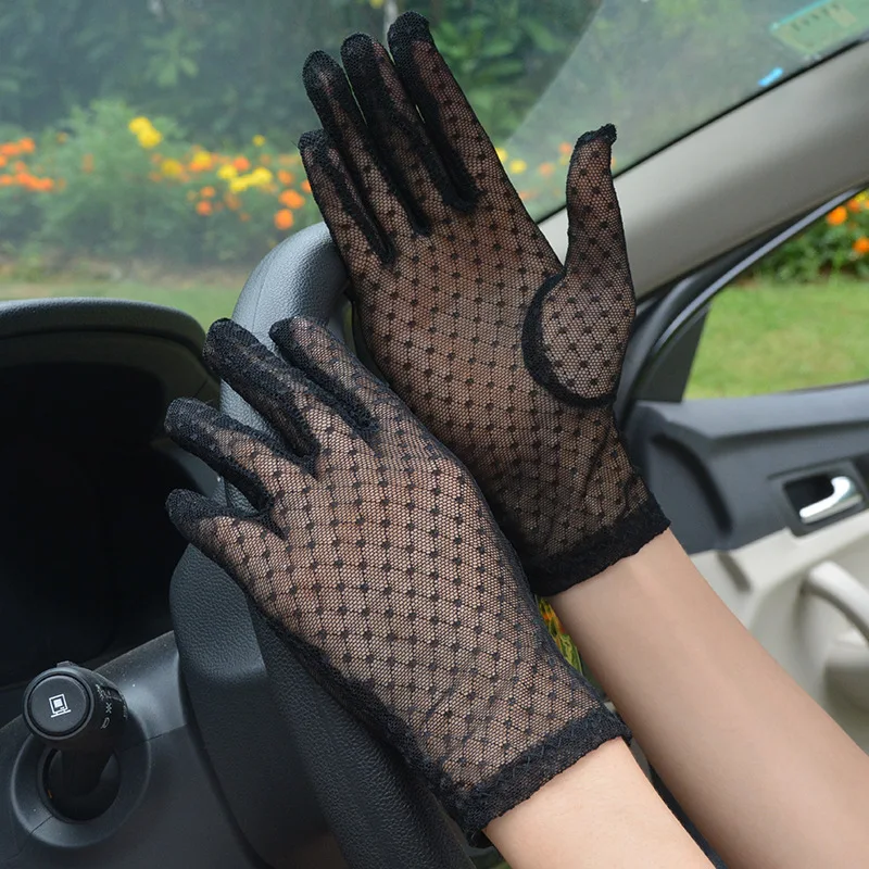 Новые летние перчатки женские сексуальные кружевные сетчатые черные Drivng перчатки с защитой от УФ солнцезащитный крем полный палец элегантные женские танцевальные перчатки AGB241