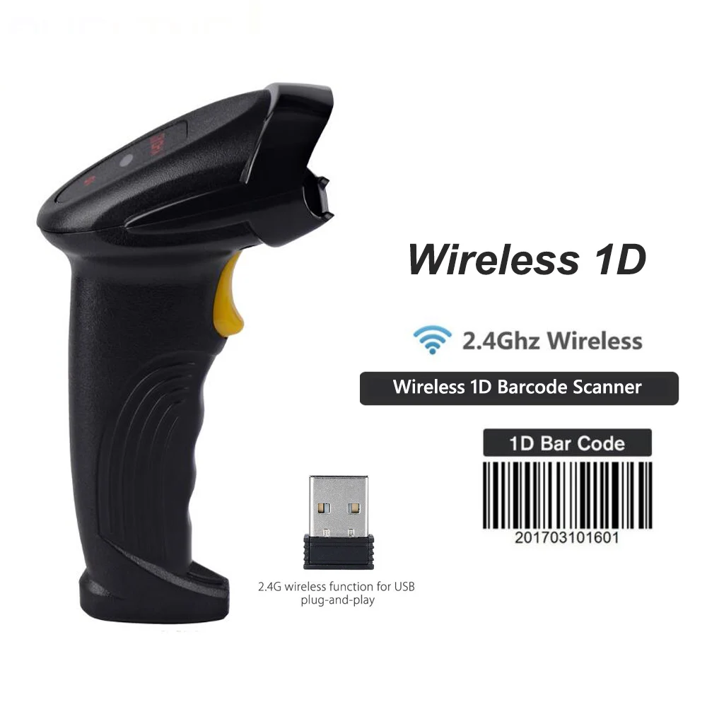 

Handheld 1D Barcode Scanner Laser CCD USB Wired & 2.4G Wireless Automatic Barcode Reader Anti-Shock Scanner plug and play