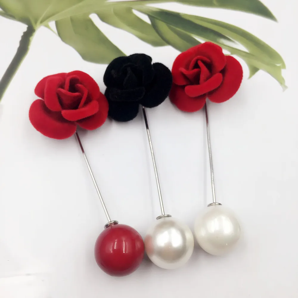 

Beauty Camellia Flower Stick Brooch for Women Girl Fashion Cute Simulation Pearl Plant Lapel Collar Pins Jewelry Accessories