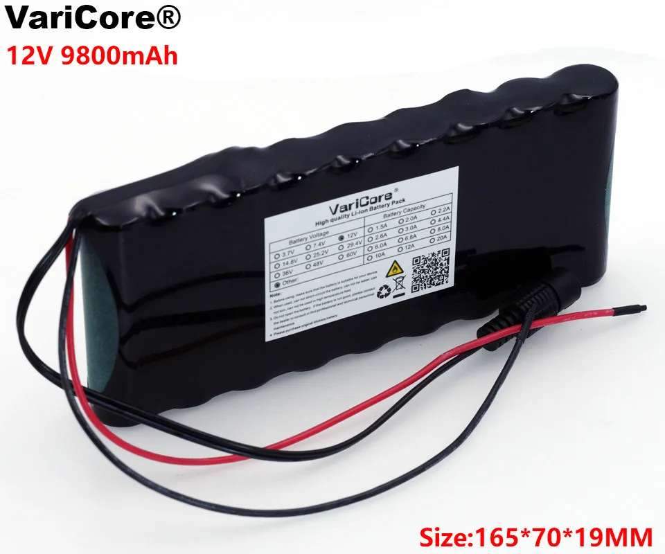 VariCore 12 v 9.8Ah 9800mAh 18650 аккумуляторная батарея 12,6 V Плата защиты BMS CCTV монитор батарея DC 5,5*2,1 мм