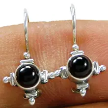 Эксклюзивное ручной работы серьги с черным ониксом, Серебро 925 пробы, 19 мм, 2,2 г, AE0317